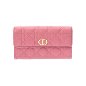 CHRISTIAN DIOR Cannage CARO Wallet Pink Calfskin Bifold